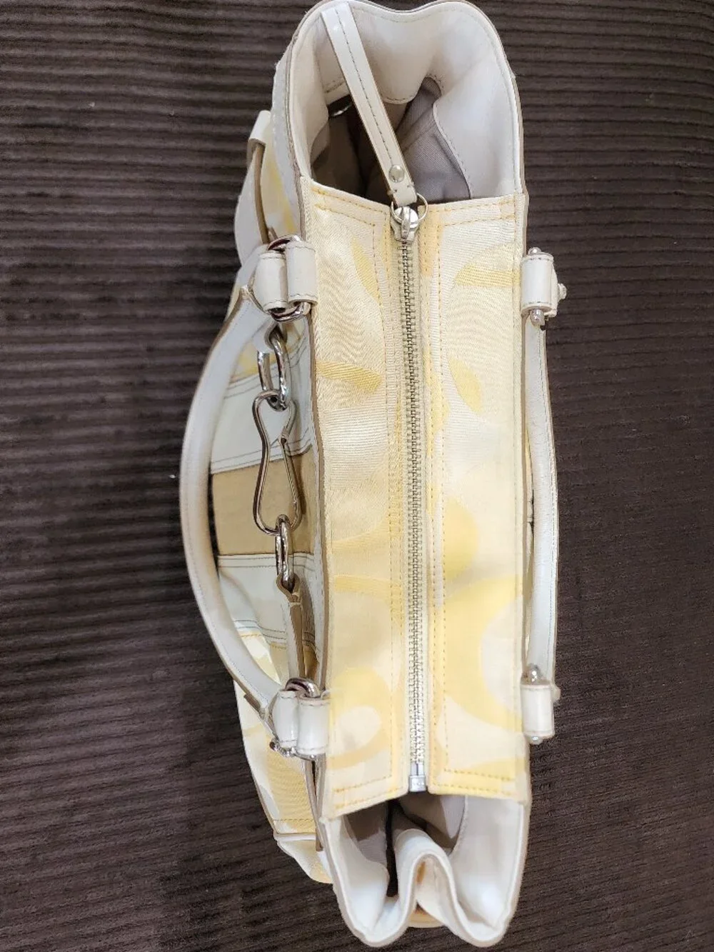 Coach Hampton Optic Signature Stripe Yellow White Double Handle Shoulder Bag